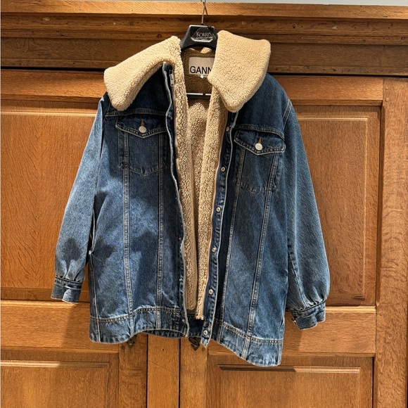 Ganni Jackets & Blazers - GANNI denim and shearling jacket